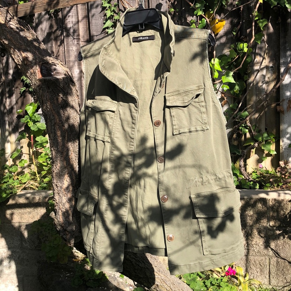 Khaki military  pockets drawstring vest J Brand